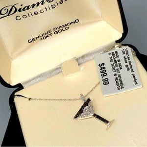10K White Gold Diamond Martini Glass Necklace